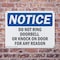 Signmission Do Not Ring Doorbell Or Knock On Door For OSHA Notice Sign, Plastic, 14in W x 10in L, 2PK OS-2PACK-NS-P-1014-L-11355 - alternate 5